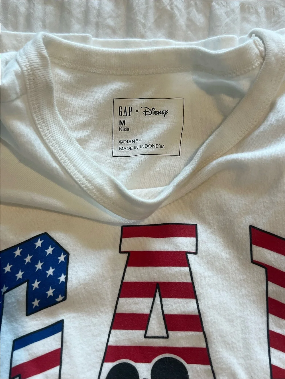GAP White Kids Tee with American Flag GAP Letters & Mickey